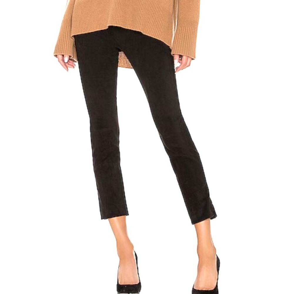 Stretch suede split hem crop Vince black size small